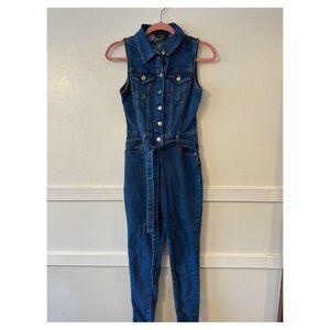 parisian tie waist denim jumpsuit tall